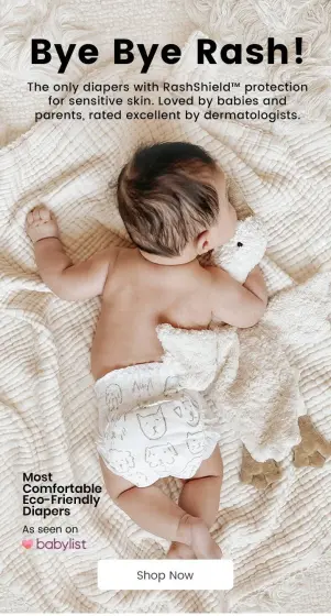 Lifestyle baby product with top headline and CTA