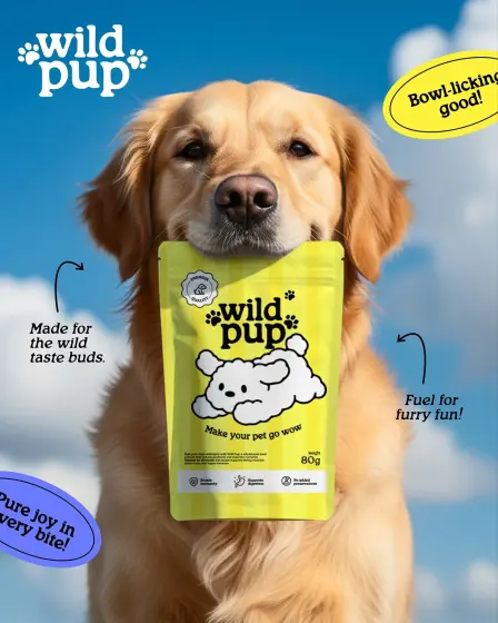 Pet holding product pouch with speech-bubble callouts