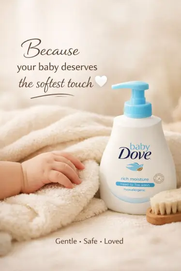 Soft warm product hero on plush towel with script headline