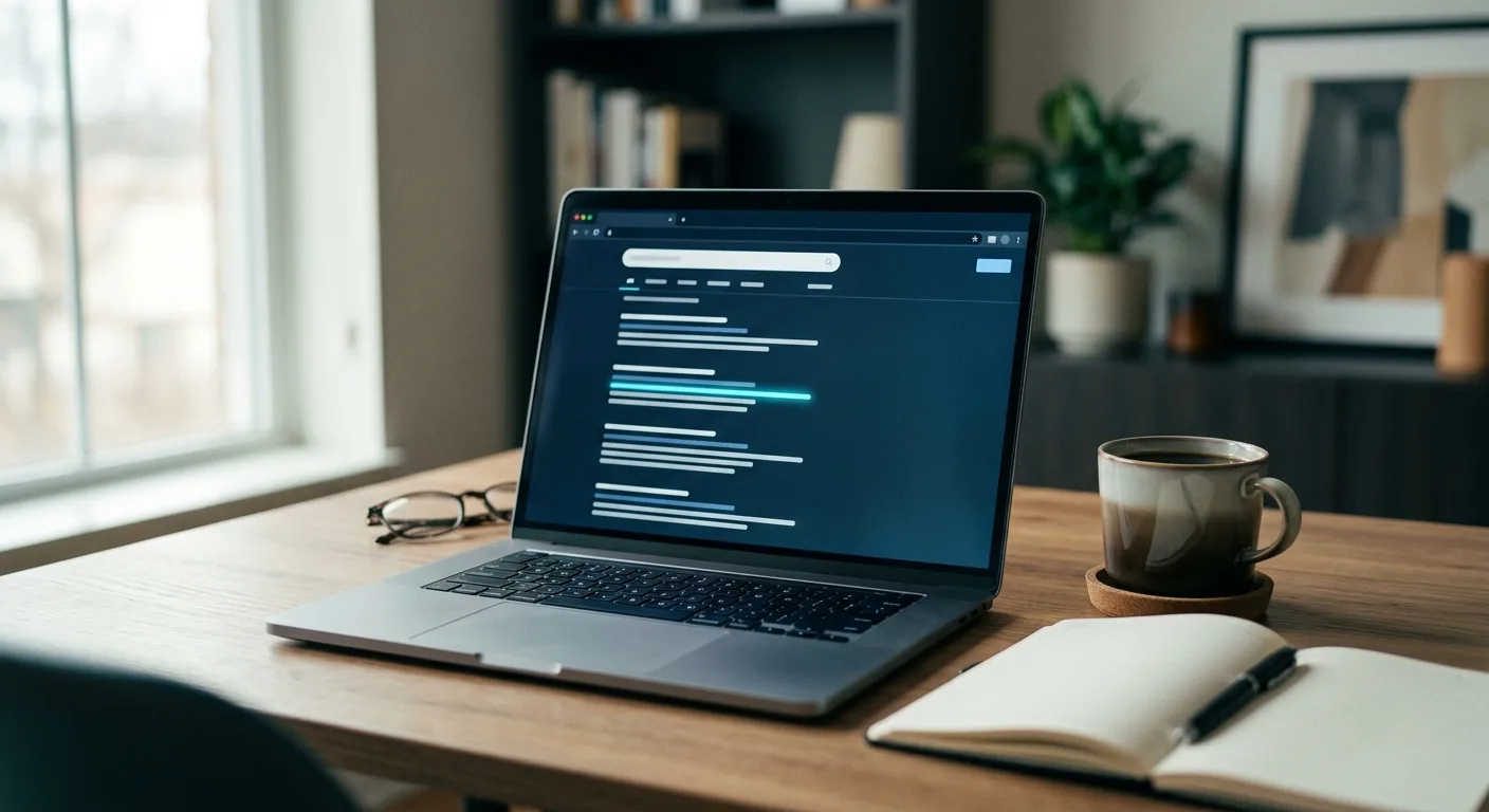 Laptop showing an abstract search results page