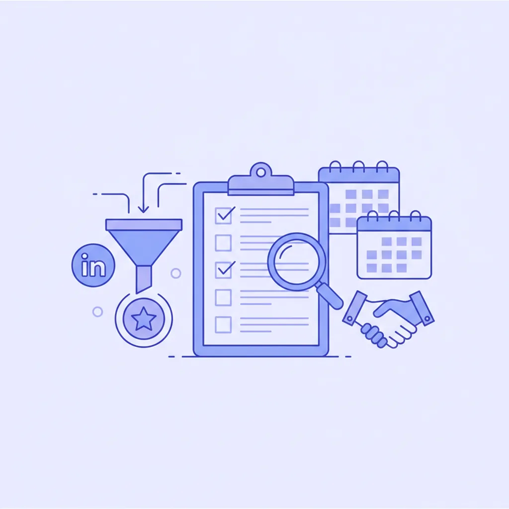 Professional services lead generation shortlist showing a funnel, checklist, and client prospect icons