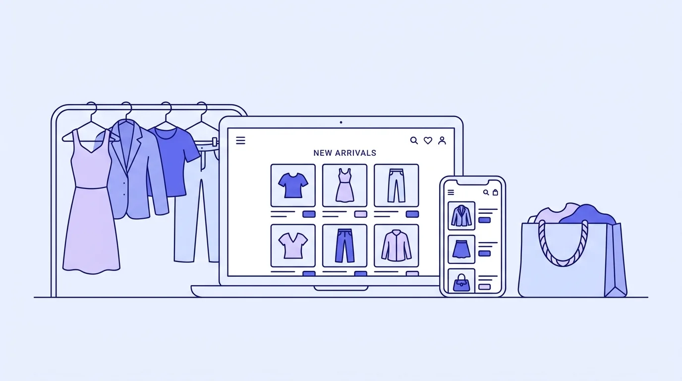 Apparel on display racks representing a fashion eCommerce brand's online sales